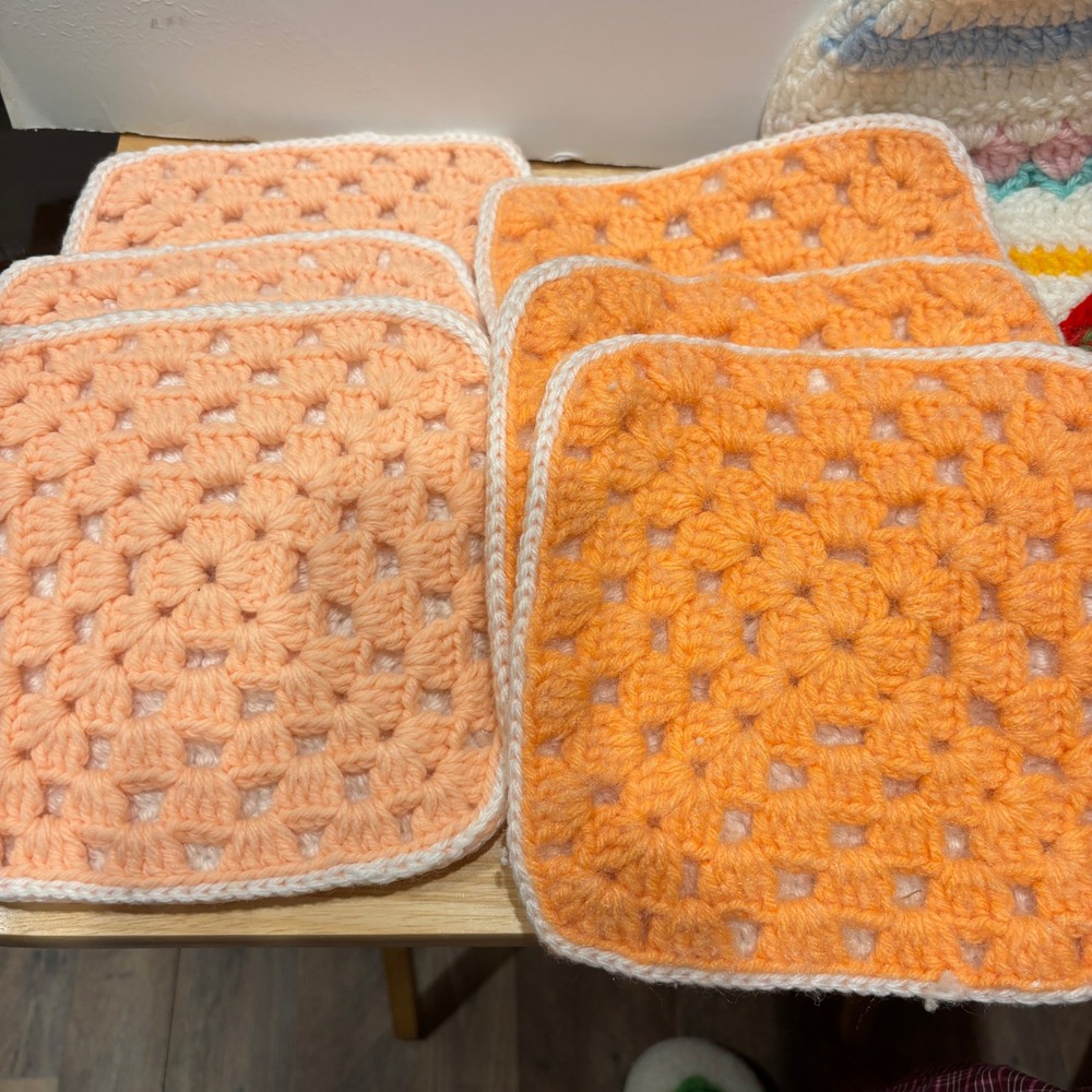 Handmade Crochet Hot Pads Double Sided Granny Square Potholders Lot Orange Red